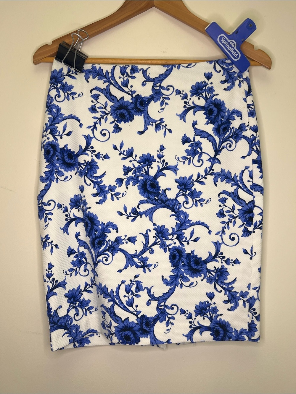 Forever 21 Blue White Toile Print Mini Skirt High Waist Floral Size Small